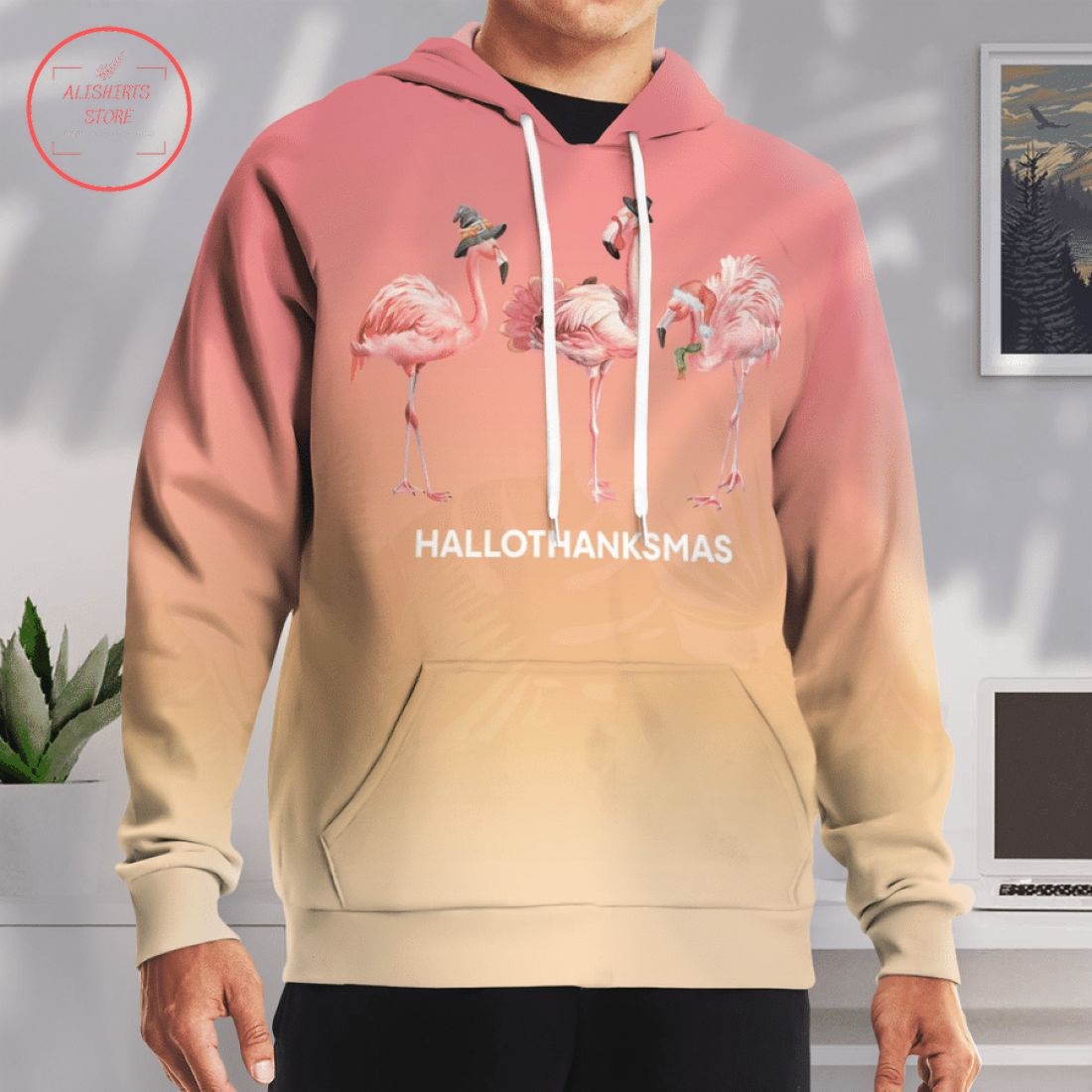 Flamingo Happy Halloween Thanksgiving Christmas 3d Hoodie