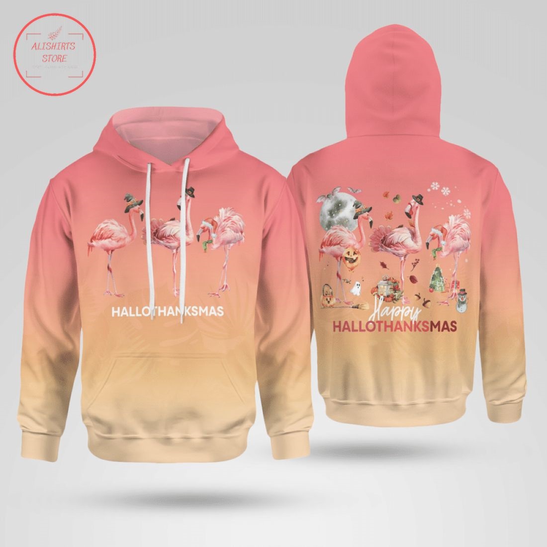 Flamingo Happy Halloween Thanksgiving Christmas 3d Hoodie