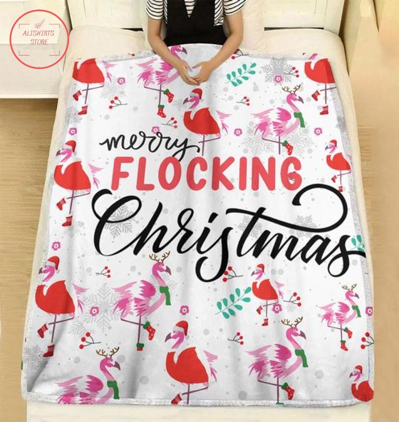 Flamingo Merry Flocking Christmas Fleece Blanket