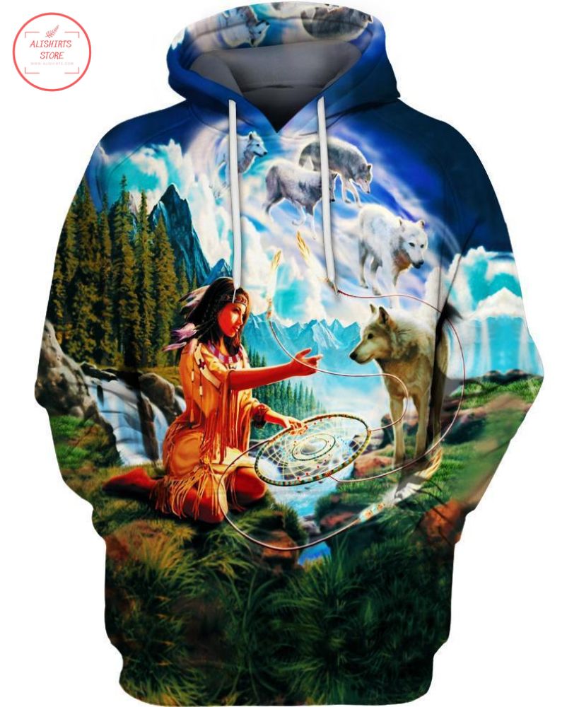 Girl with Wolft 3D All Over Print Hoodie