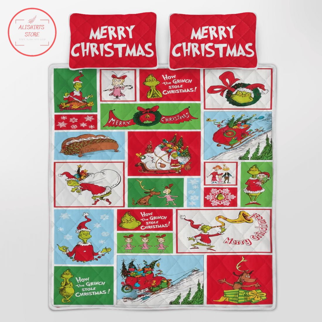 Grinch Merry Christmas Quilt Bedding Set