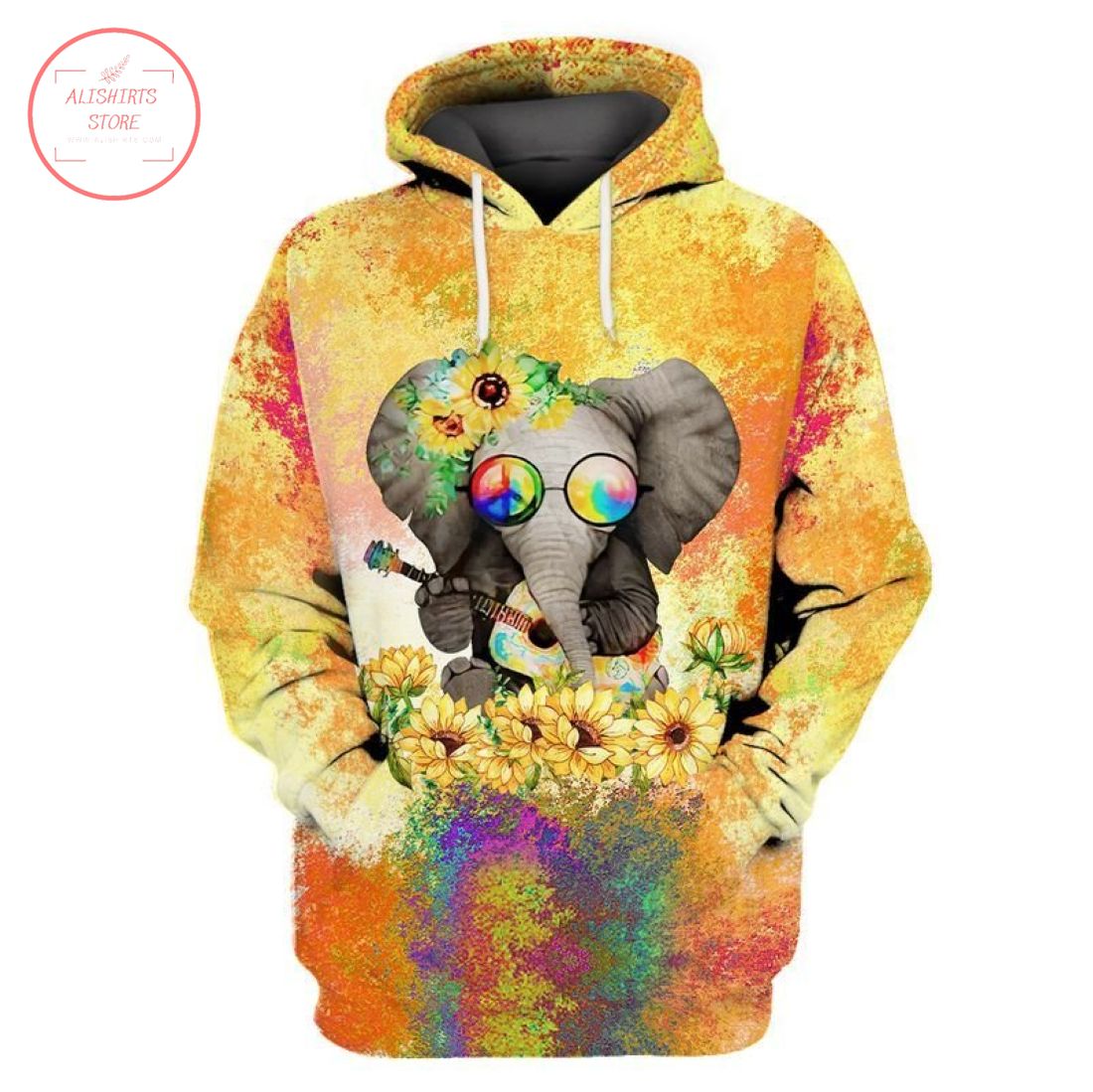 Hippie Elephant With Sunflower 3D Hoodie