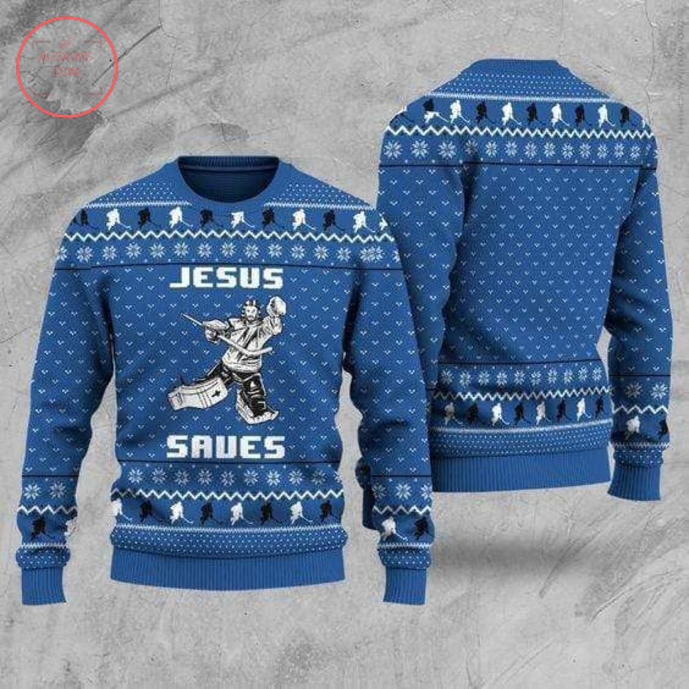 Hockey Jesus Saves Ugly Sweater