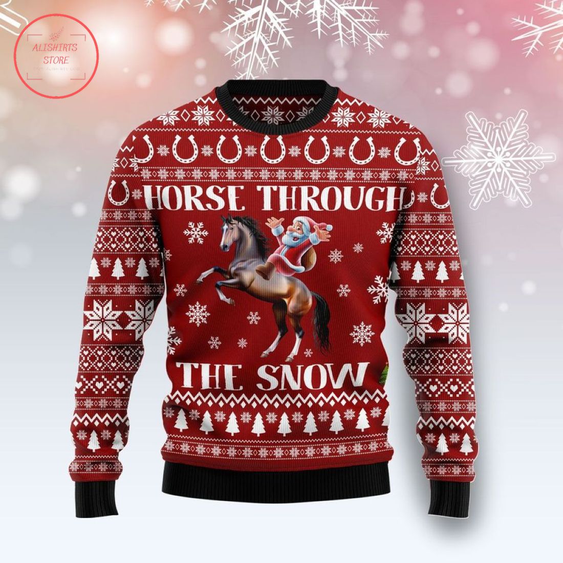 Horse Through The Snow Ugly Christmas Sweater