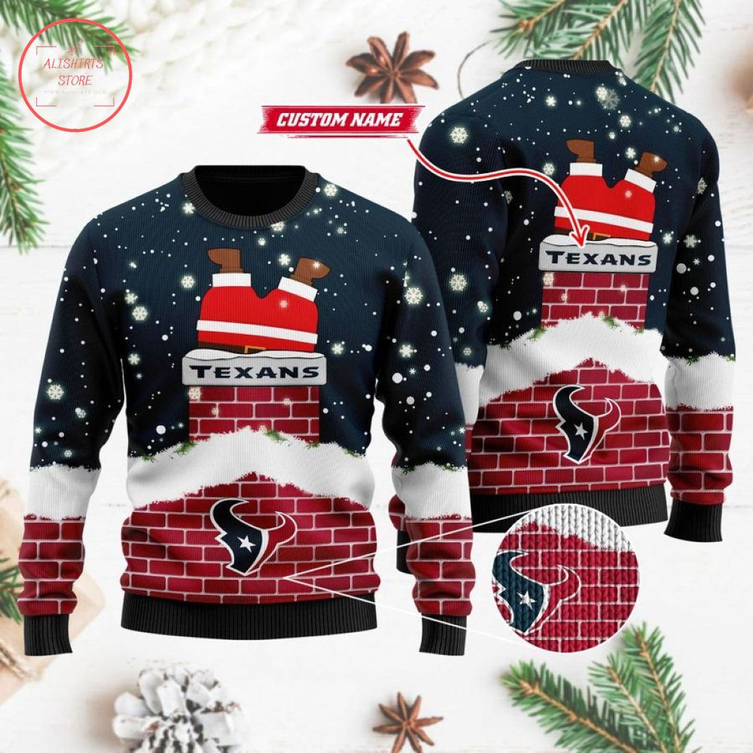 Houston Texans Santa Claus Custom Ugly Christmas Sweater