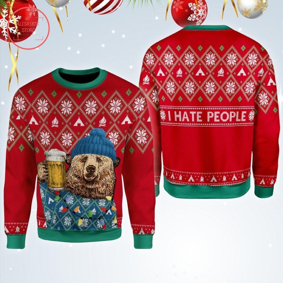 I Hate People Winter Bear Christmas Shirts, Hoodie