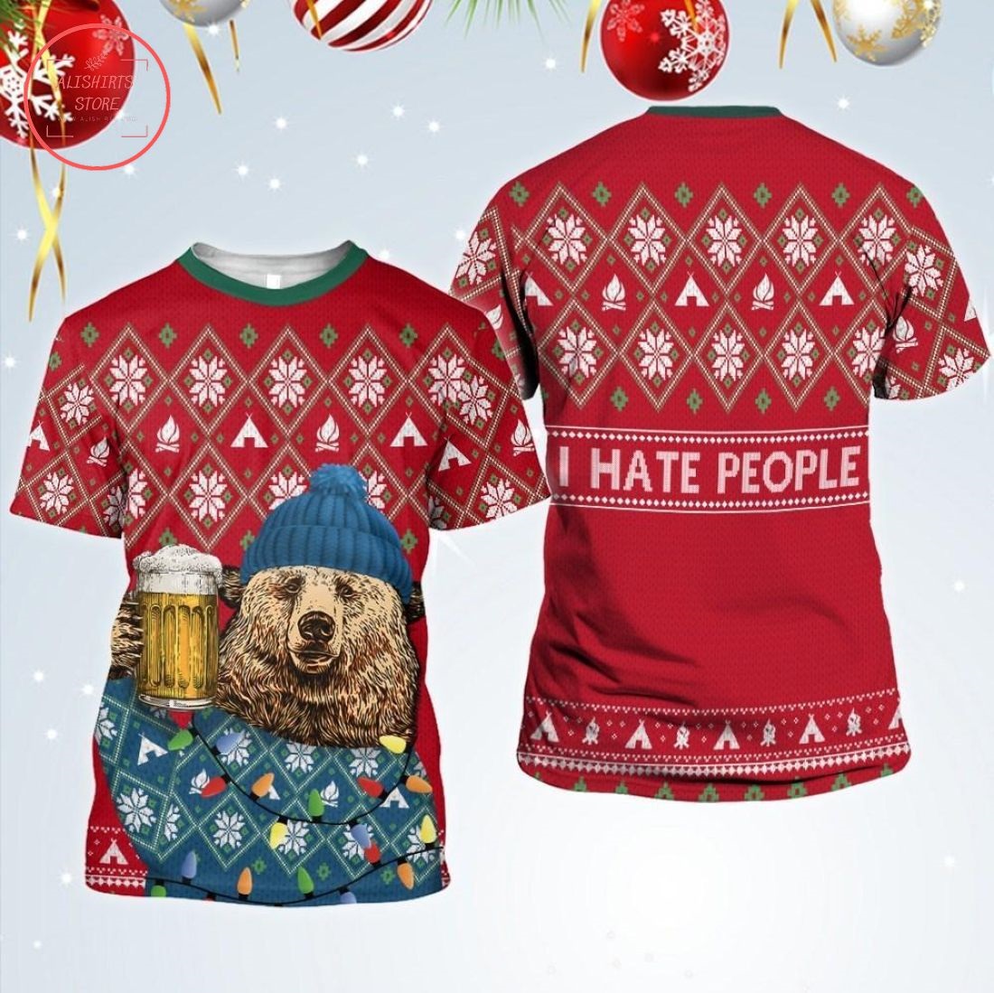 I Hate People Winter Bear Christmas Shirts, Hoodie