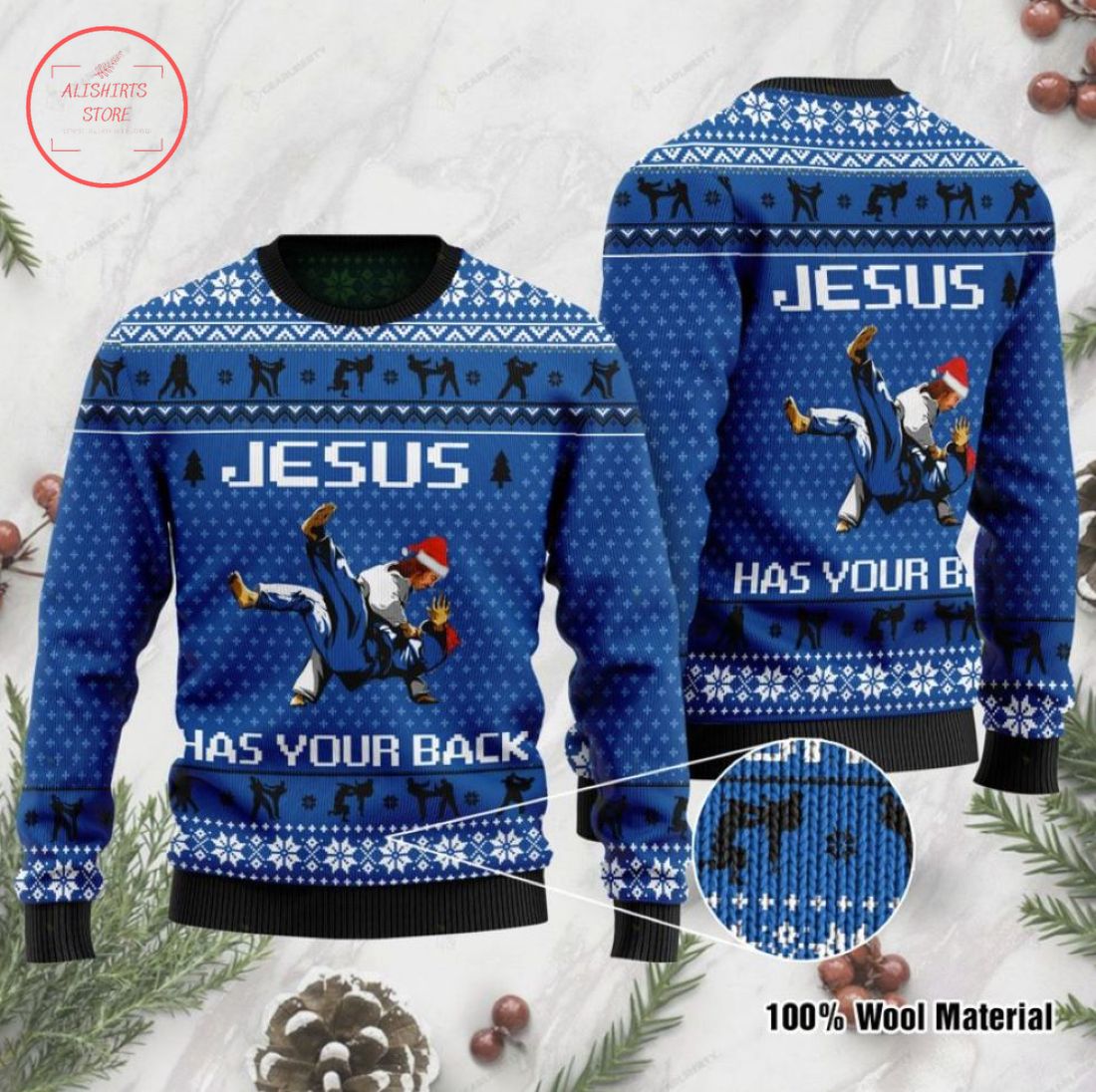 Jesus Has Your Back Judo Ugly Christmas Sweater
