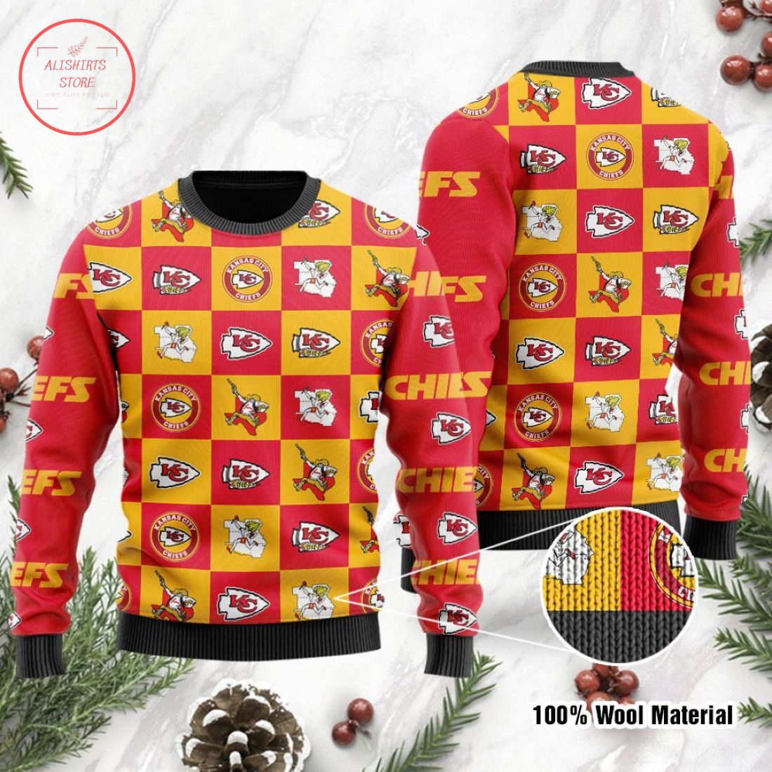 Kansas City Chiefs Logo Checkered Flannel Ugly Christmas Sweater