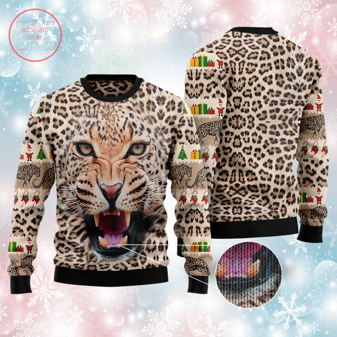 Leopard Cute Face Christmas Sweater