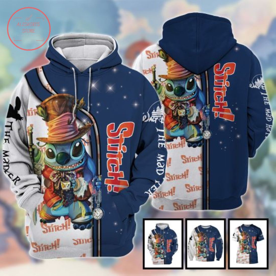 Lilo And Stitch Alice In Wonderland 3D Hoodie