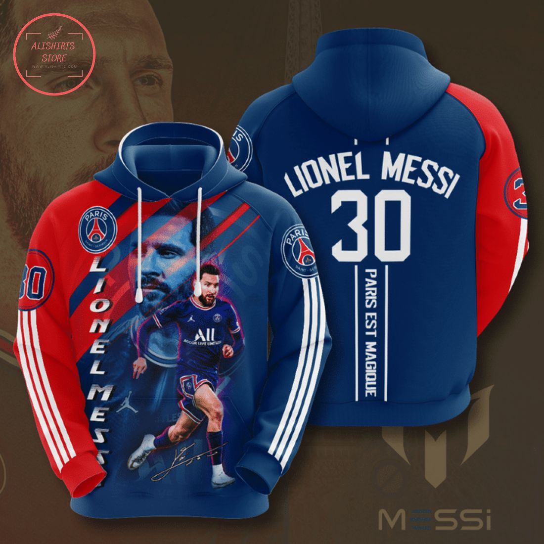 Lionel Messi 30 PSG All Over Print Hoodie 3d