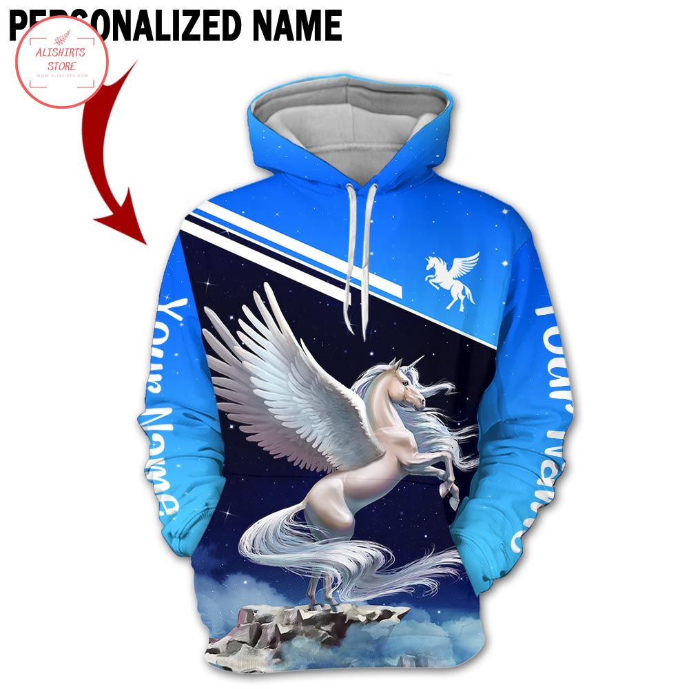 Love Unicorn Blue 3D All Over Print Hoodie