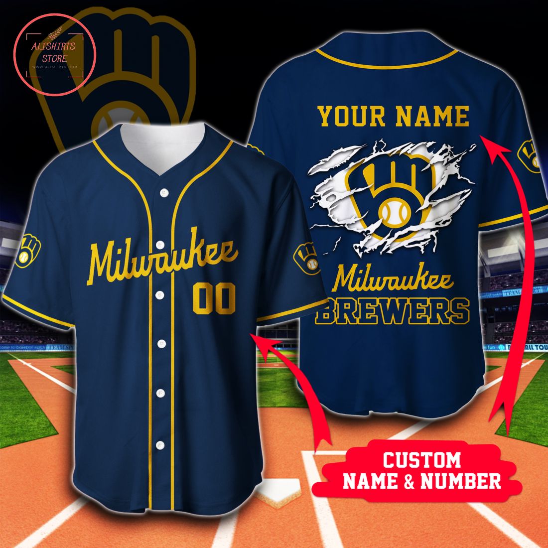 MLB Milwaukee Brewers Personalized Baseball Jersey