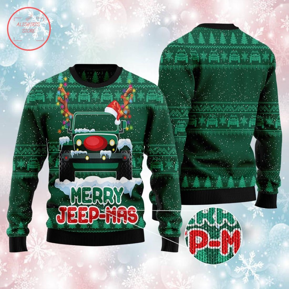 Merry Jeepmas Green Jeep Ugly Christmas Sweater