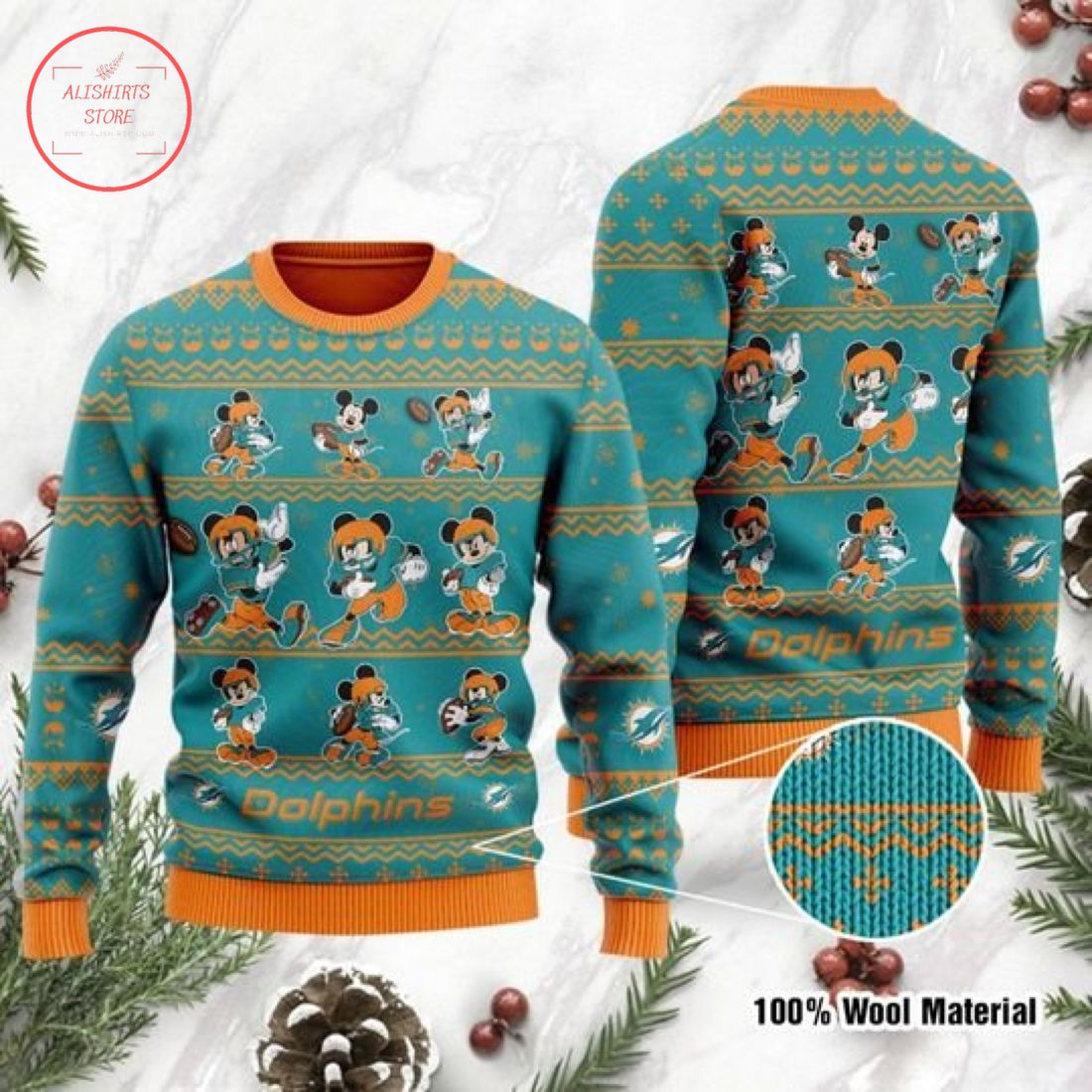 Miami Dolphins Mickey Mouse Ugly Christmas Sweater