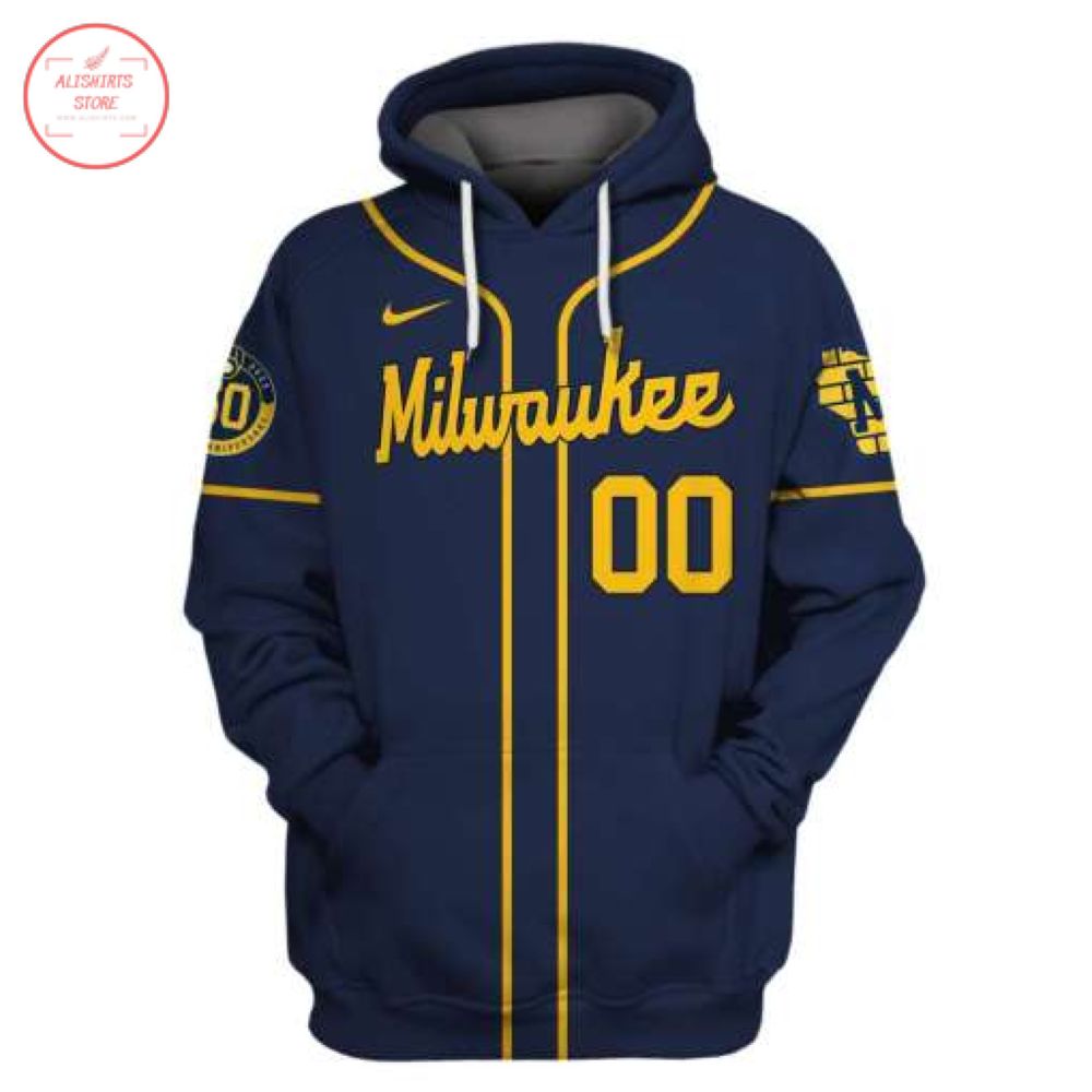 Milwaukee Brewers Navy Personalized Hoodie 3d