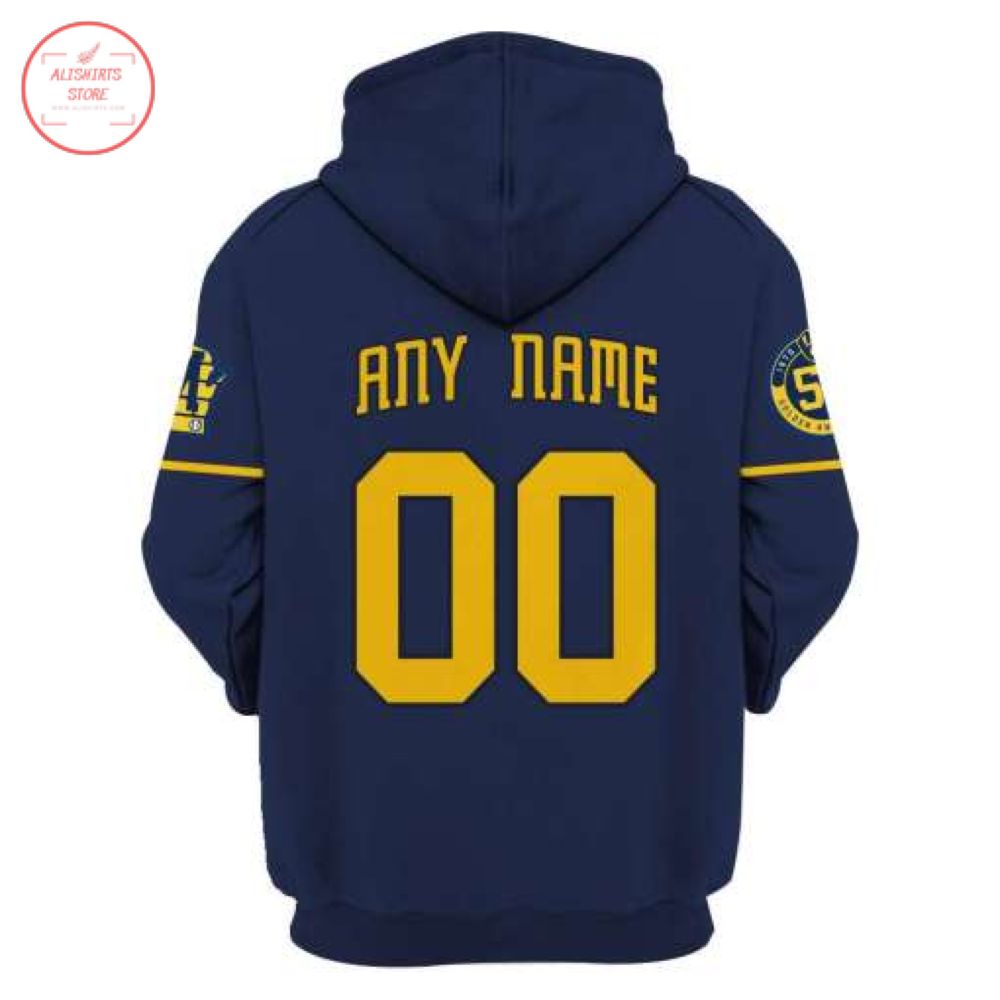 Milwaukee Brewers Navy Personalized Hoodie 3d