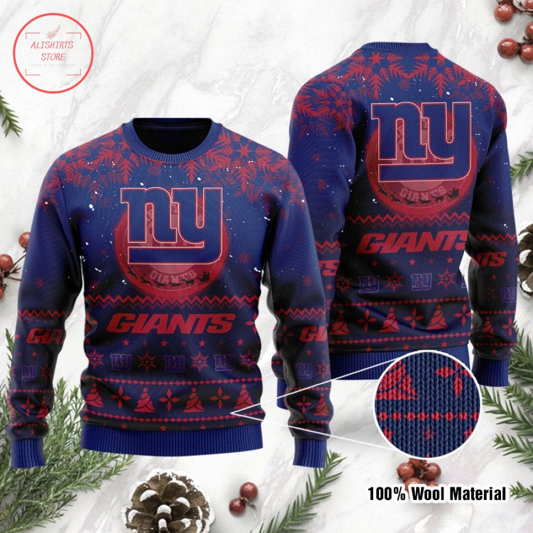 New York Giants Santa Claus In The Moon Ugly Christmas Sweater