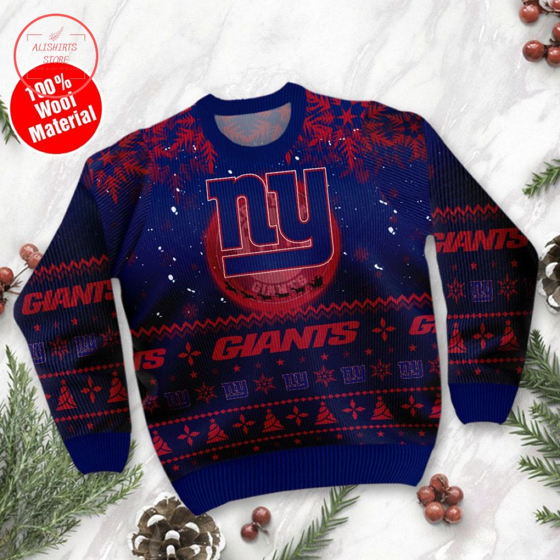 New York Giants Santa Claus In The Moon Ugly Christmas Sweater