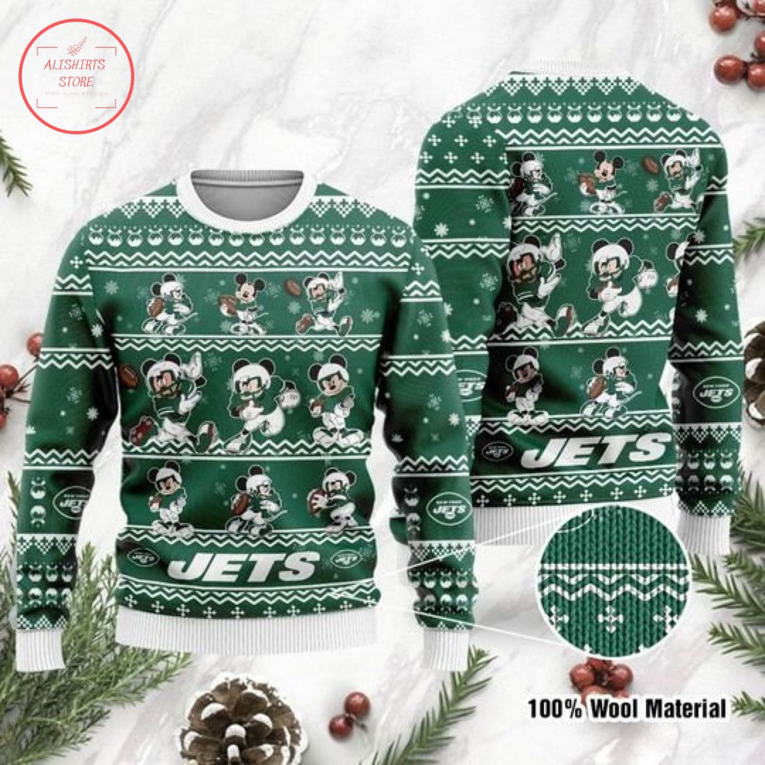 New York Jets Mickey Mouse Ugly Christmas Sweater