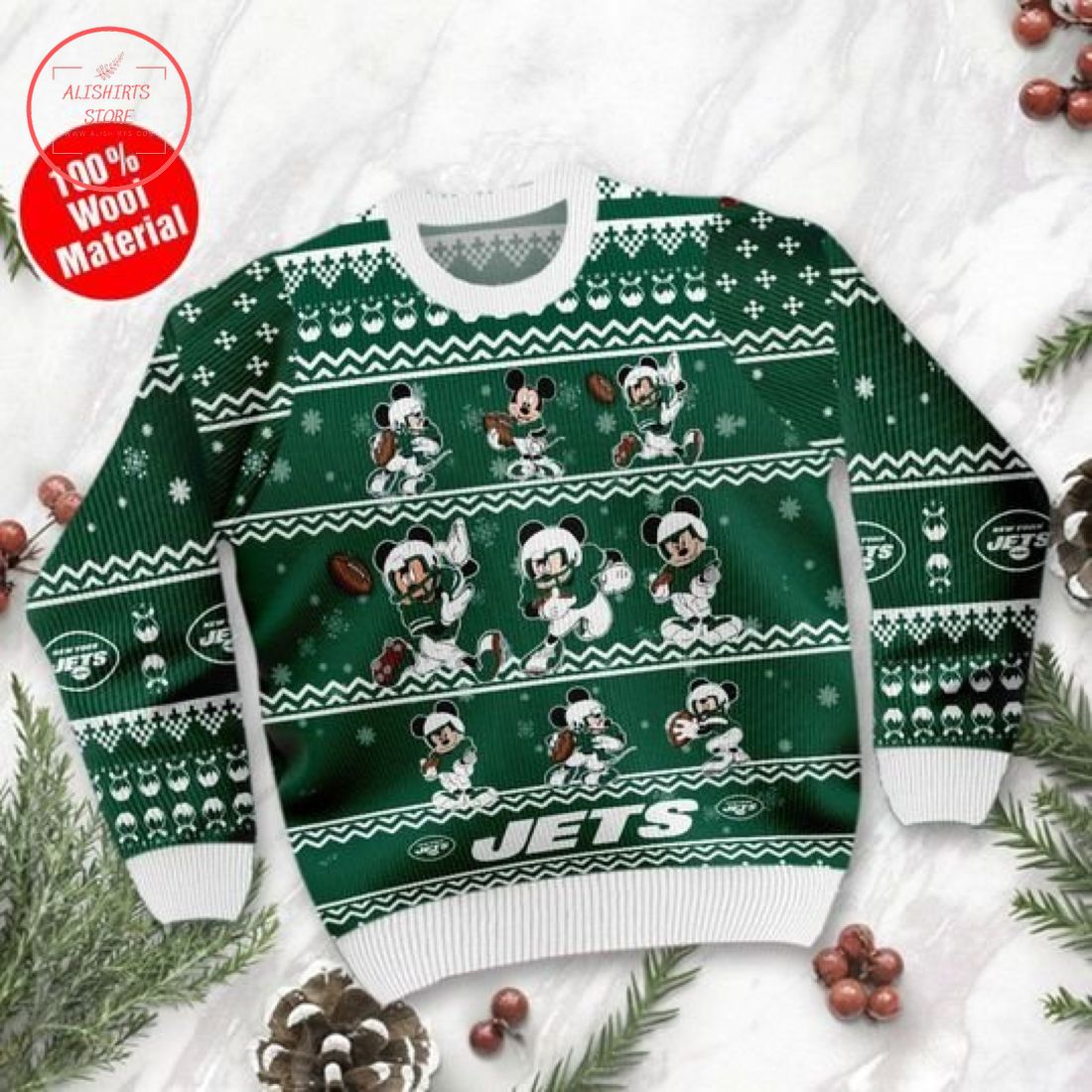 New York Jets Mickey Mouse Ugly Christmas Sweater