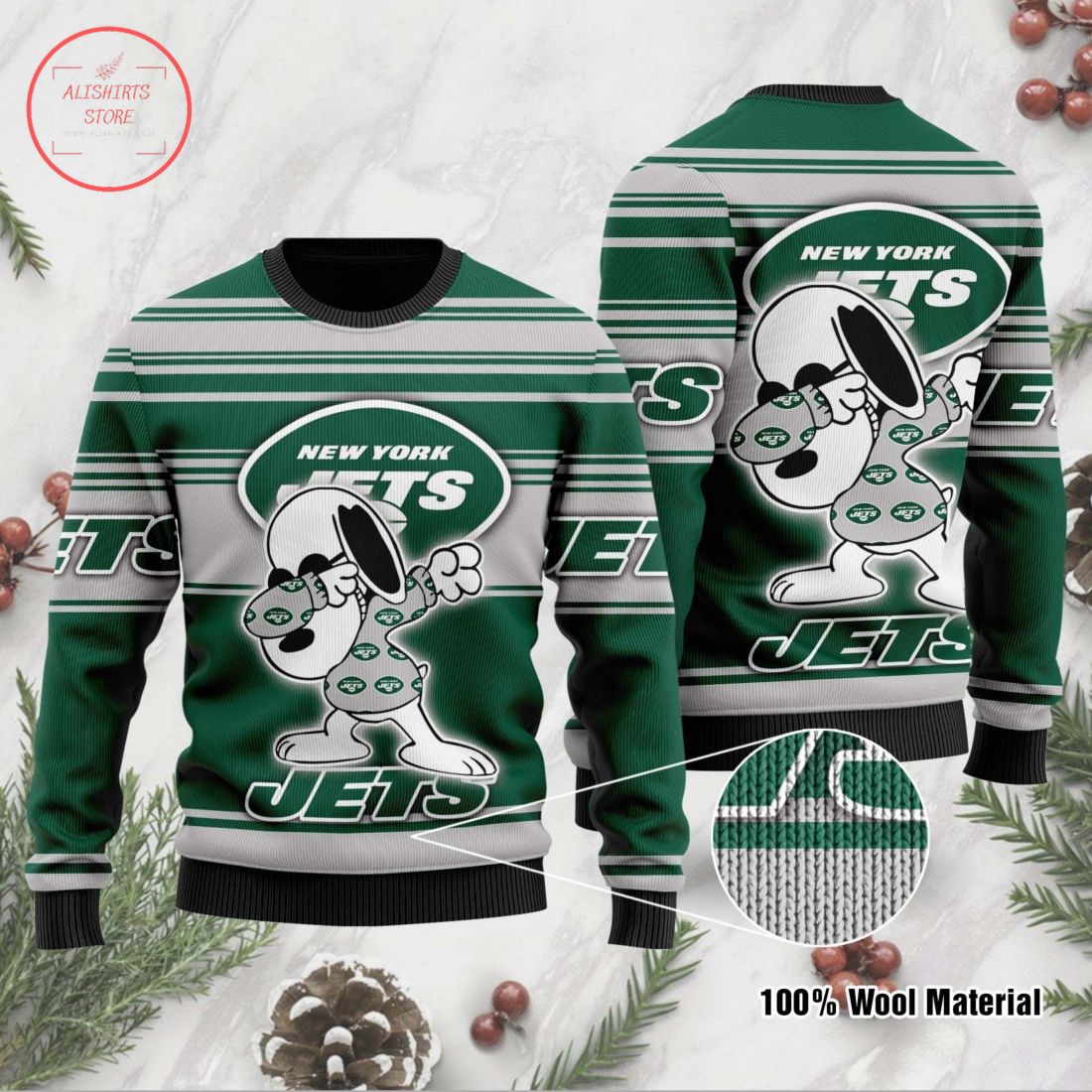 New York Jets Snoopy Ugly Christmas Sweater