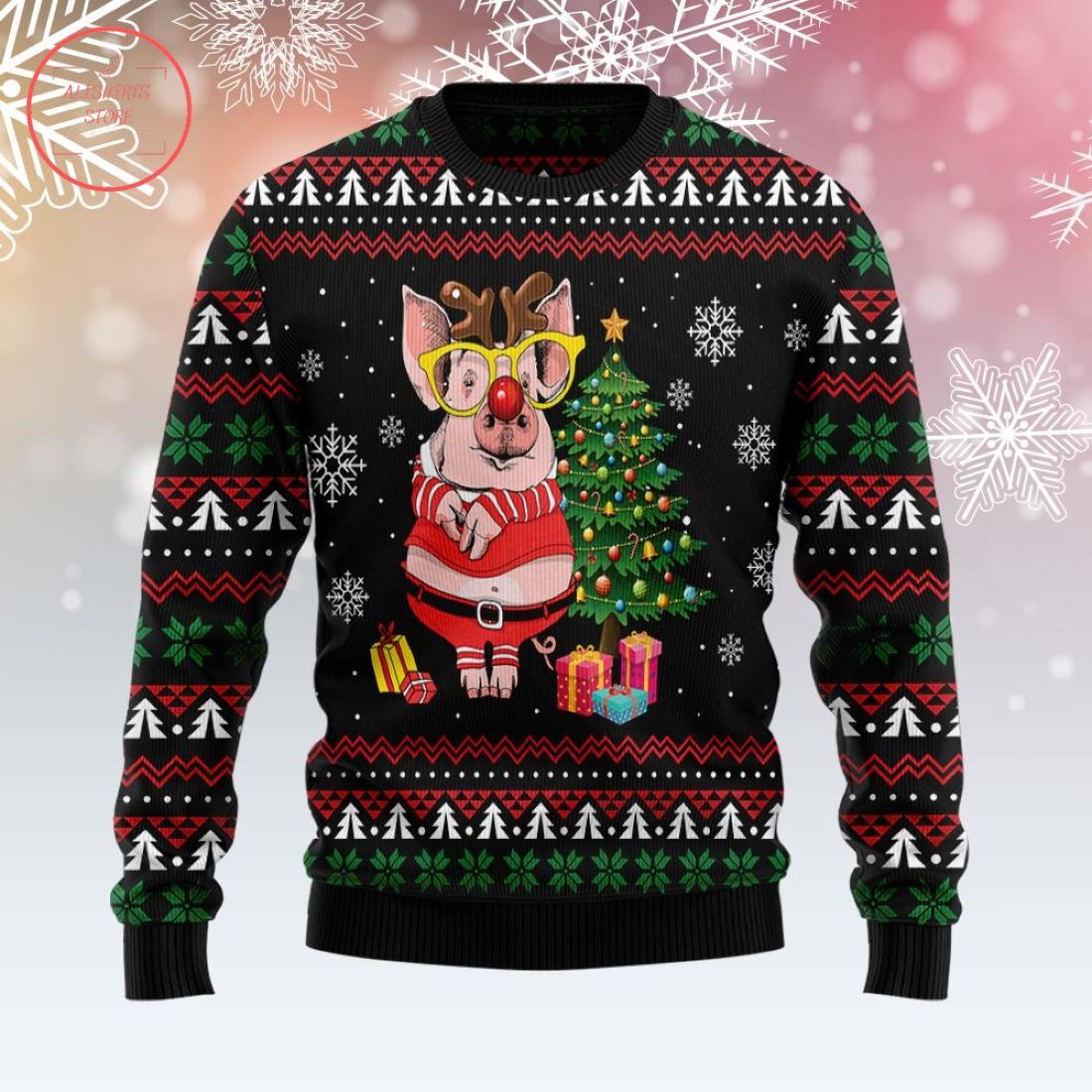 Pig Gorgeous Reindeer Pine Tree Ugly Christmas Sweater