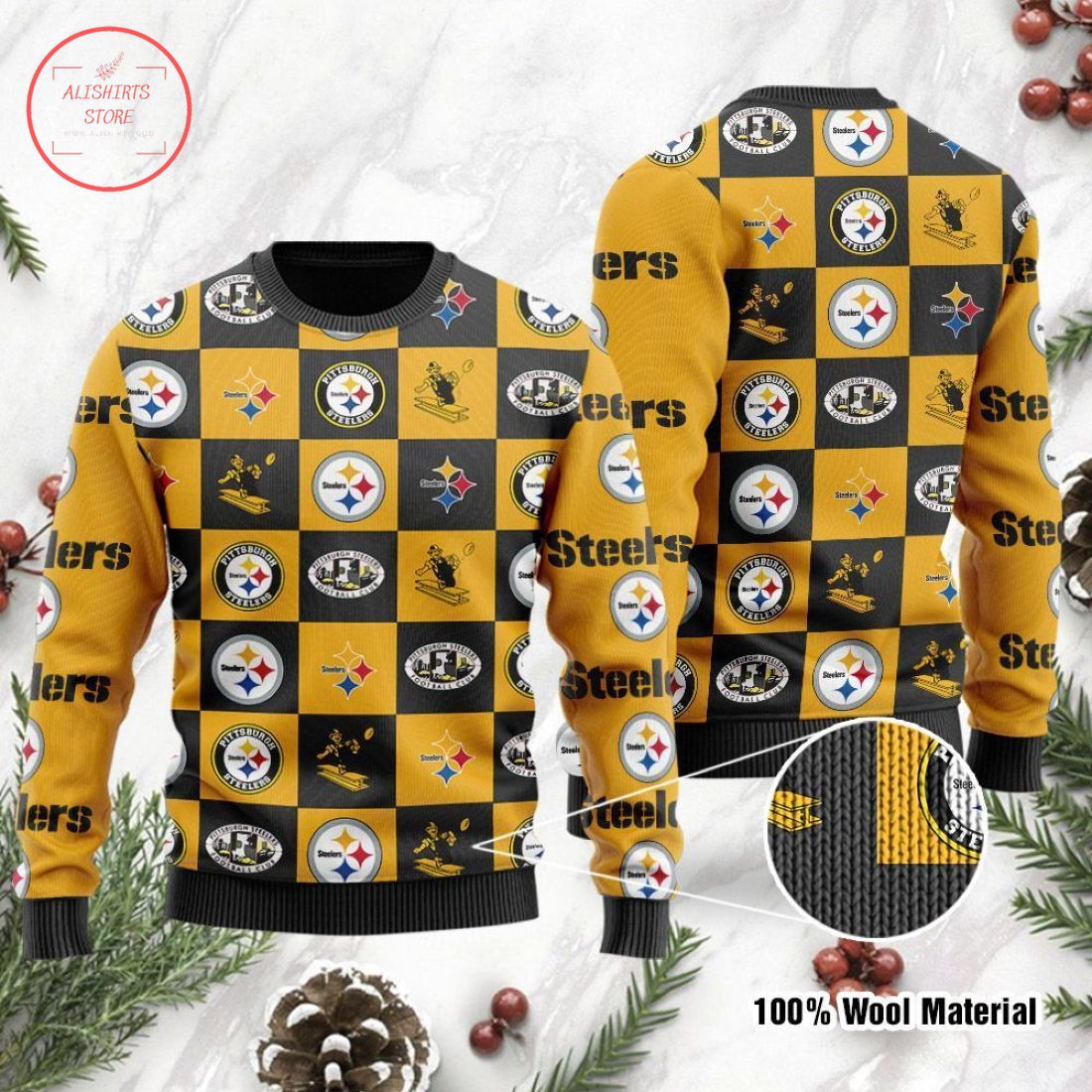 Pittsburgh Steelers Logo Checkered Flannel Design Ugly Christmas Sweater