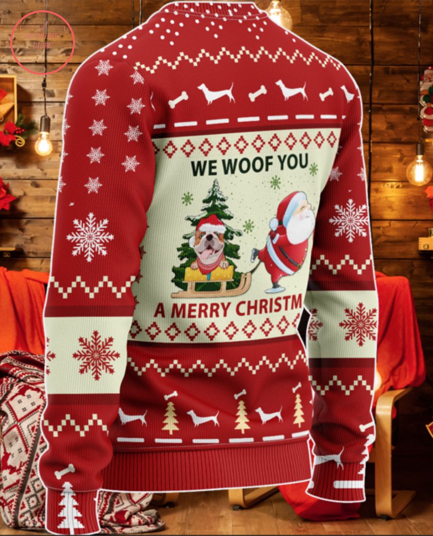 Red Bulldog We Woof You A Merry Christmas Ugly Sweater