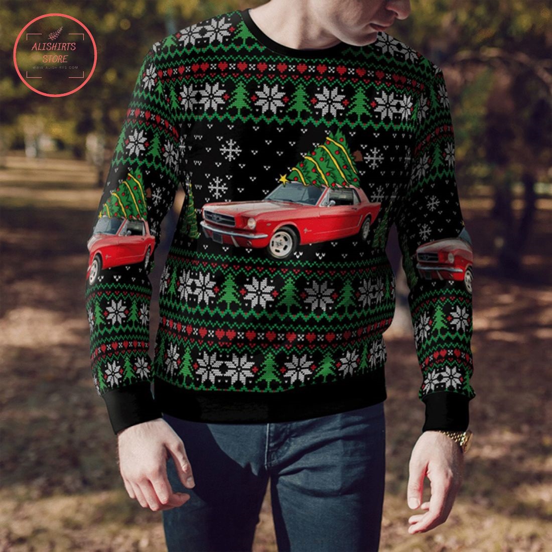 Red Ford Mustang 1965 Ugly Christmas Sweater