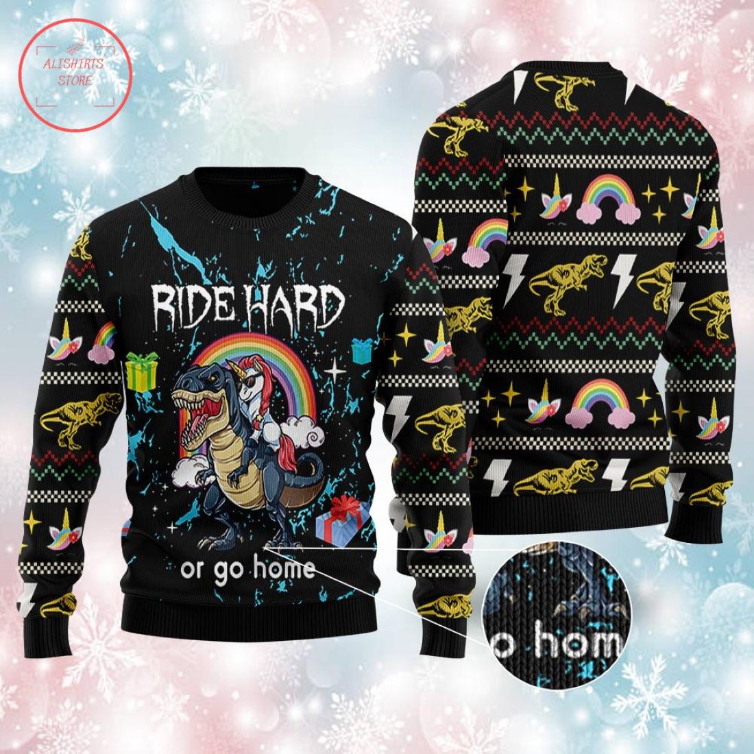Ride Hard Or Go Home Trex Unicorn Ugly Christmas Sweater