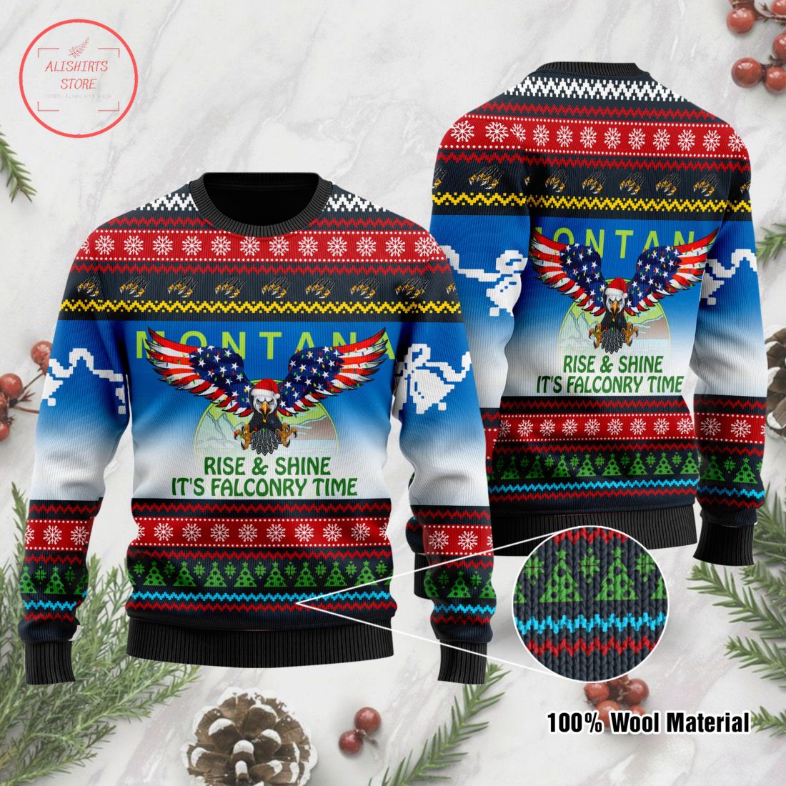 Rise And Shine It’s Falconry Time Montana Eagle Ugly Christmas Sweater