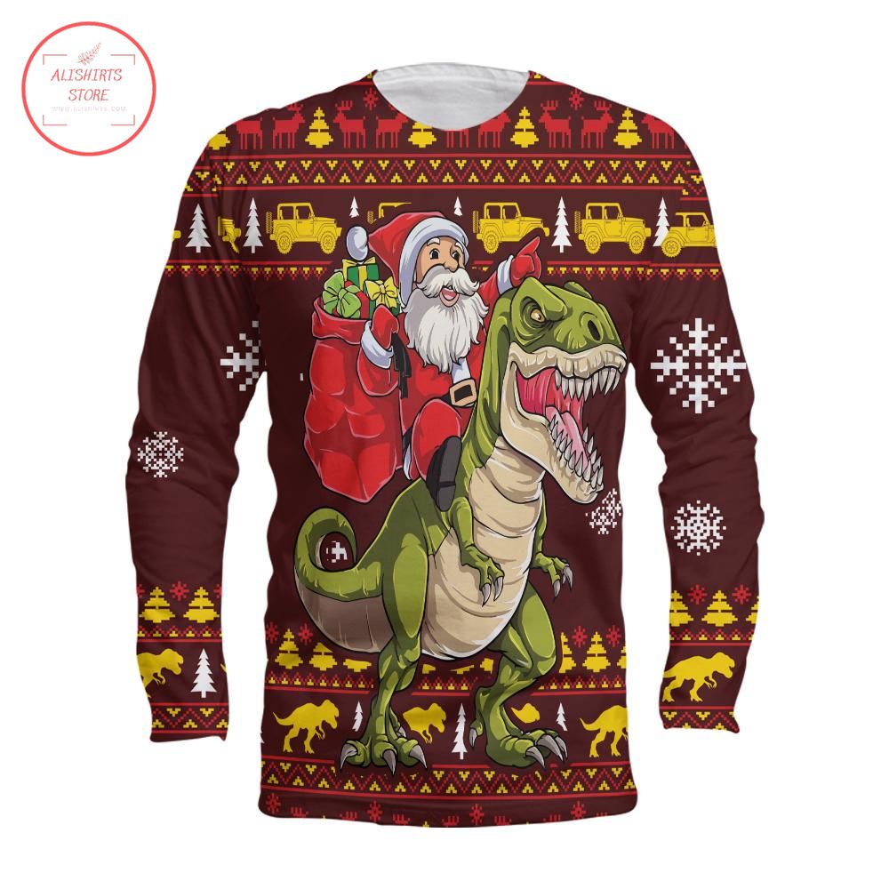 Santa on T-rex Christmas Ugly Sweater