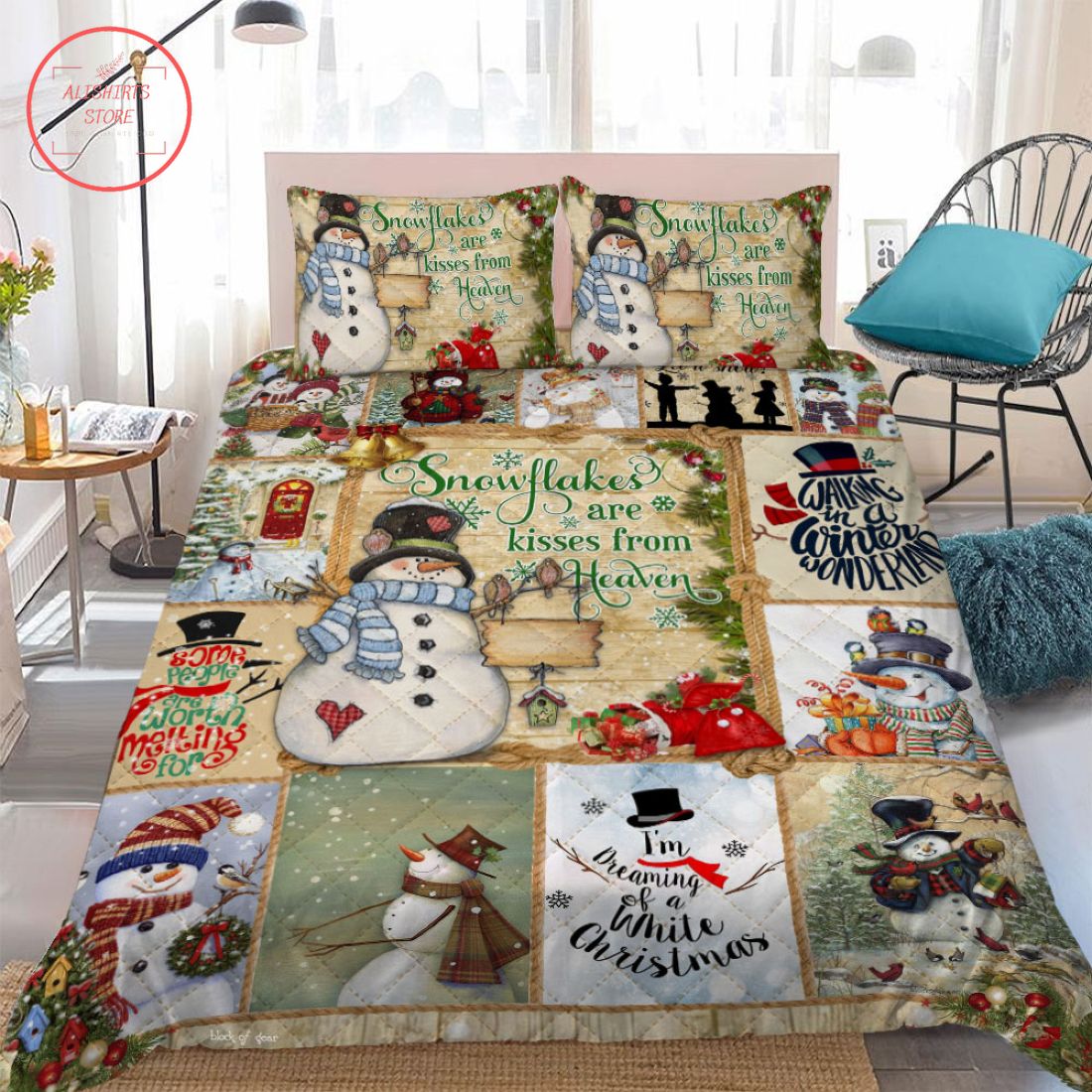 Snowflakes Are Kisses from Heaven Quilt Bed Set
