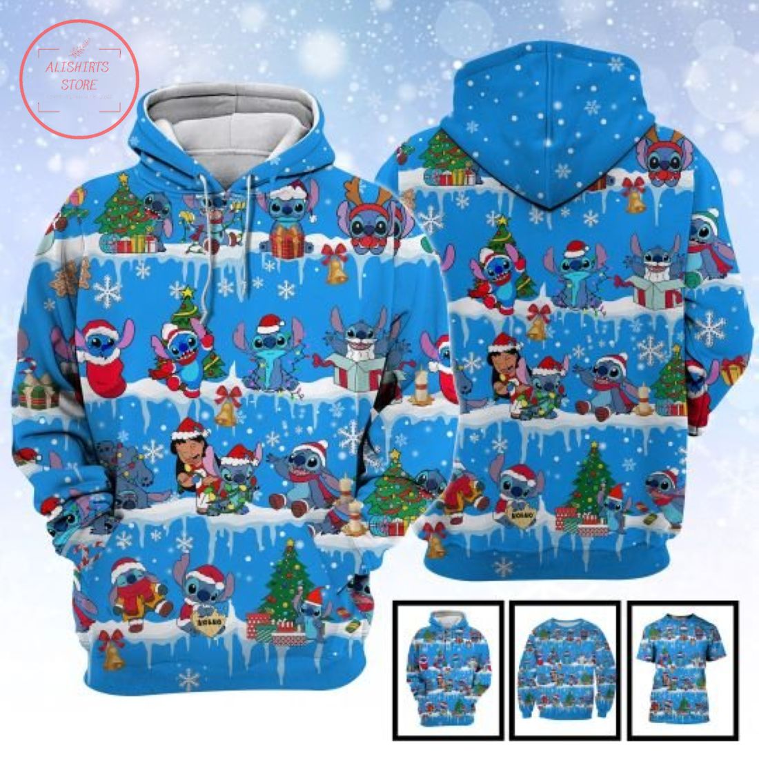 Stich And Lilo in Christmas 3D Hoodie