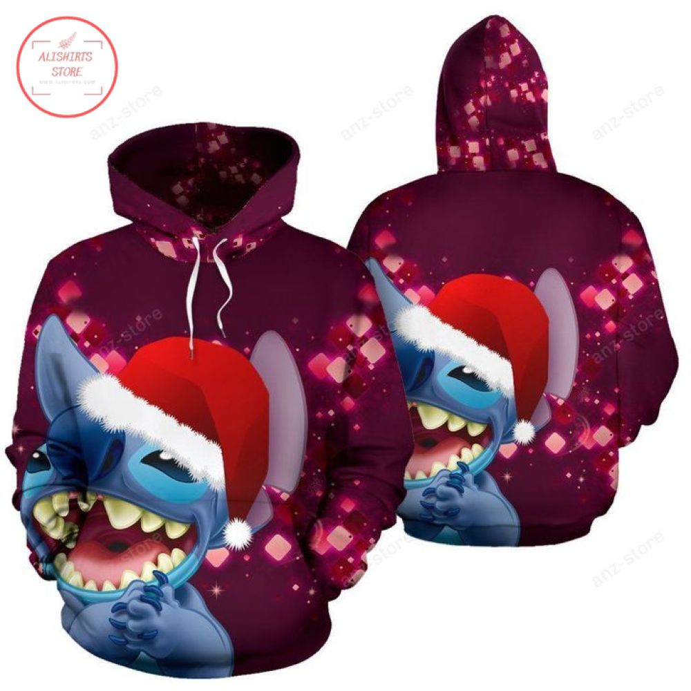 Stich With Santa Hat Christmas Hoodie