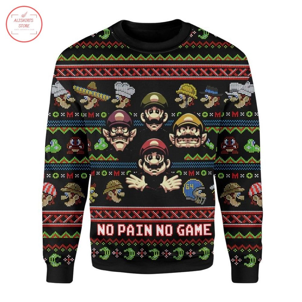 Super Mario No Pain No Game Ugly Christmas Sweater