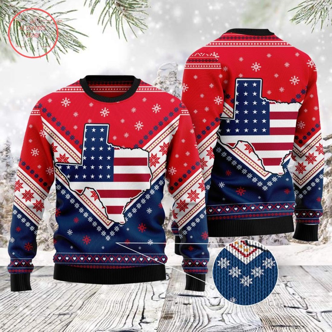 Texas USA Flag Ugly Christmas Sweater