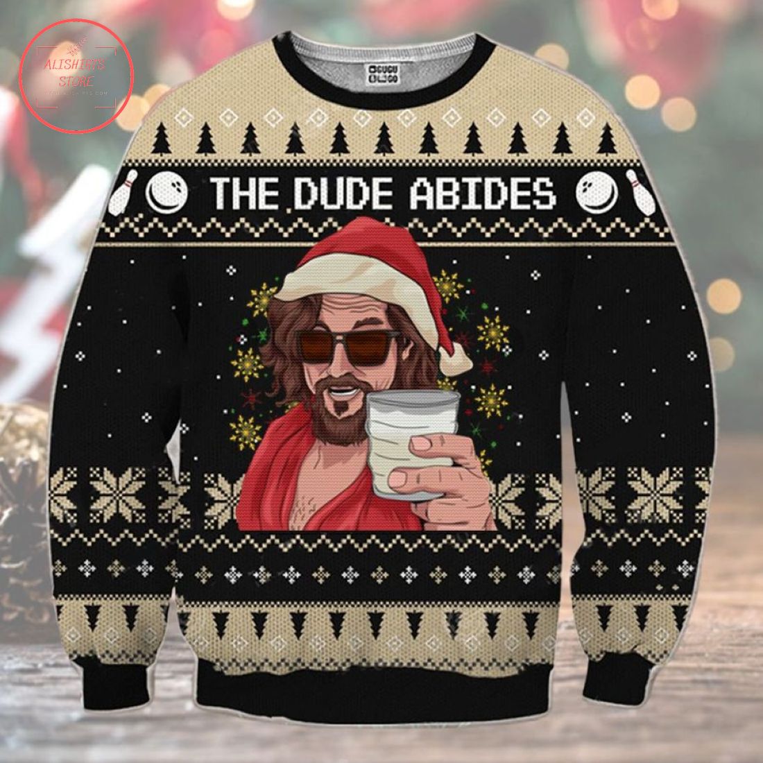 The Dude Abide For Goodness Sake Ugly Christmas Sweater