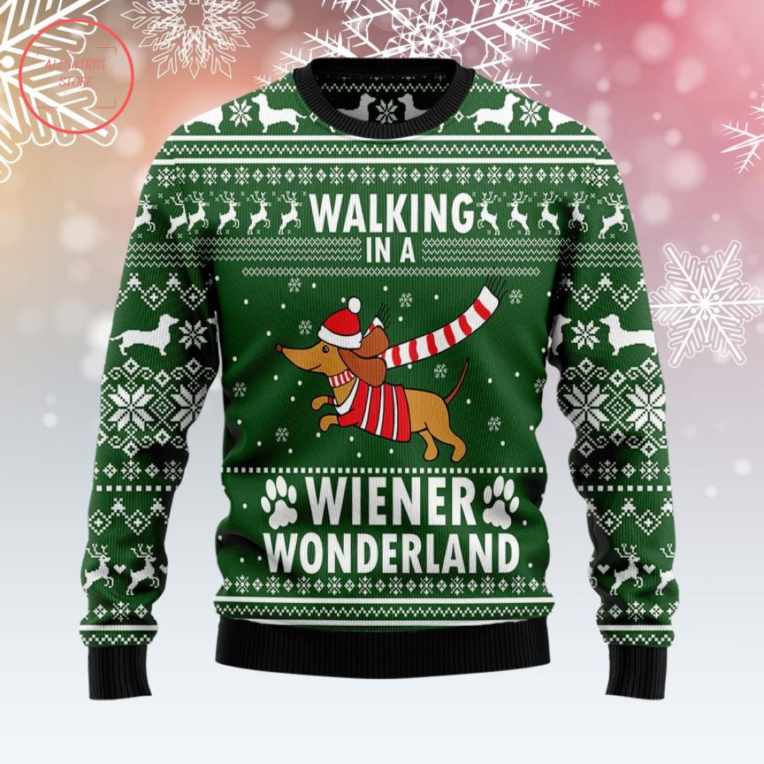 Walking In A Wiener Wonderland Dachshund Ugly Christmas Sweater
