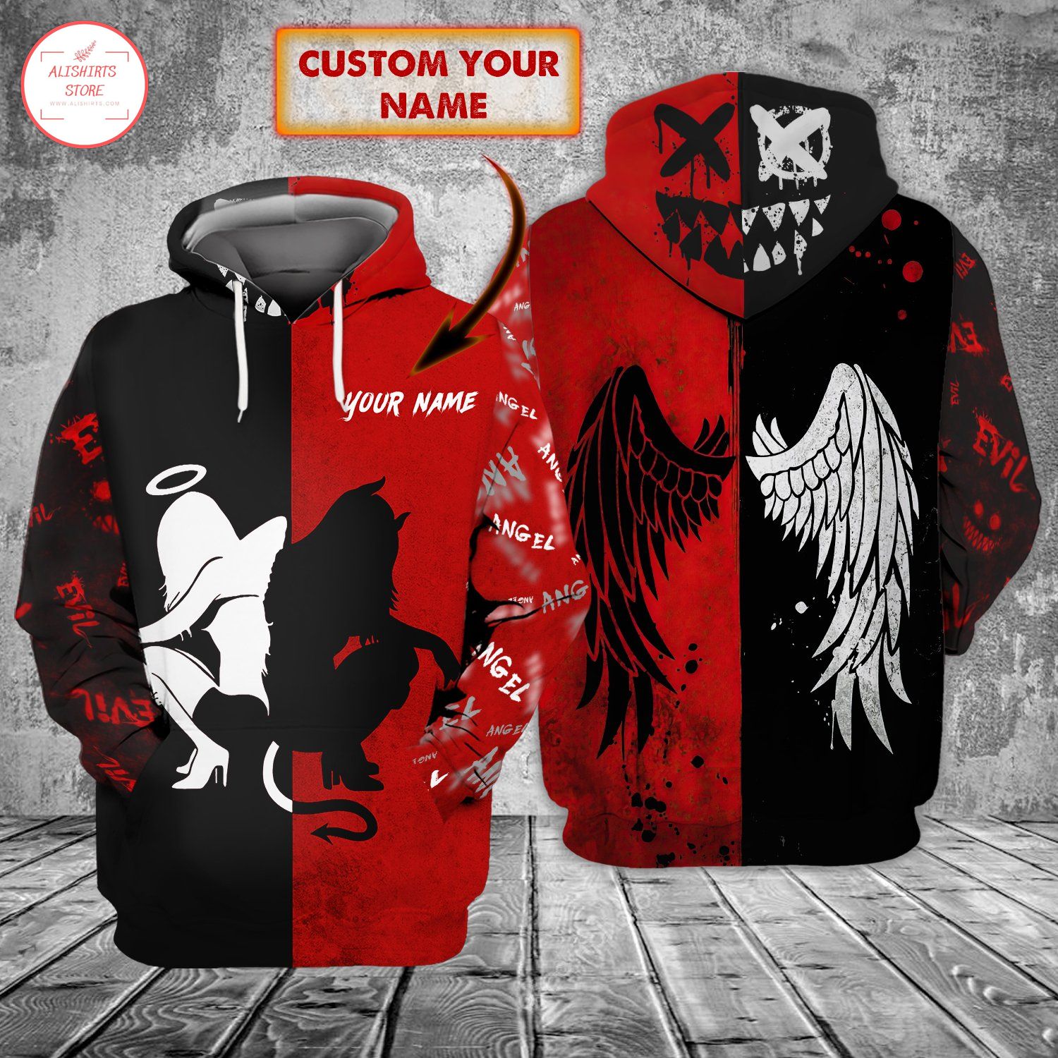Angel and Evil Personalized Hoodie 3D