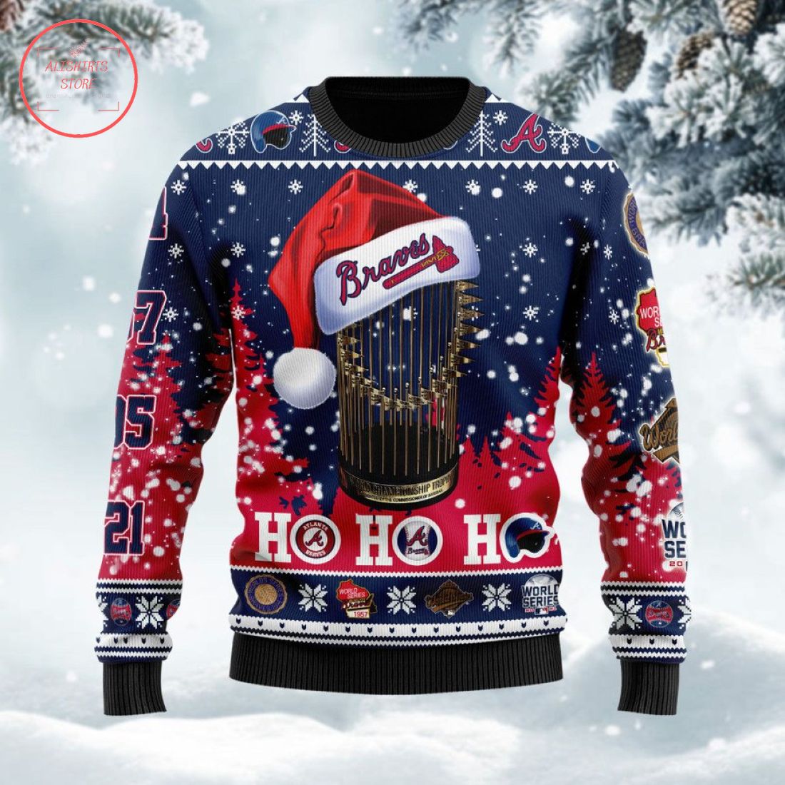 Atlanta Braves 2021 World Series Champions Ho Ho Ho Ugly Christmas Sweater