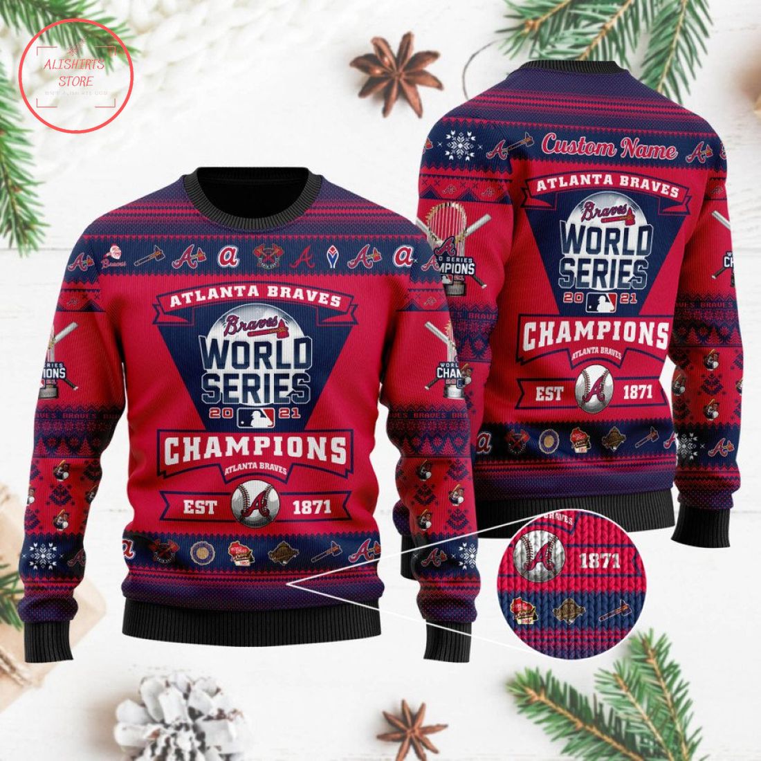 Atlanta Braves 2021 World Series Trophy Ugly Christmas Sweater