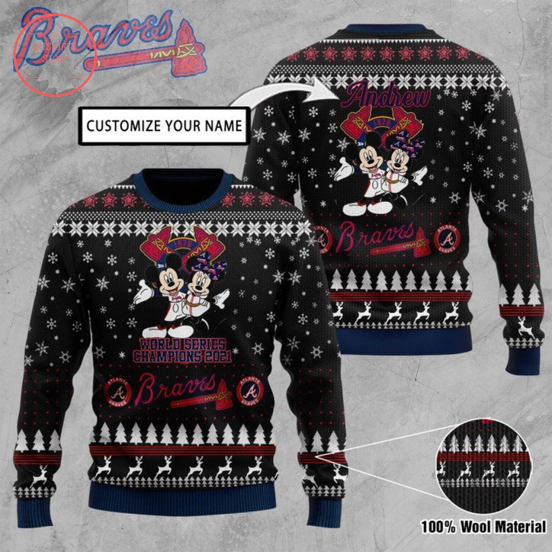 Atlanta Braves Champions Mouse Custom Ugly Christmas Sweater