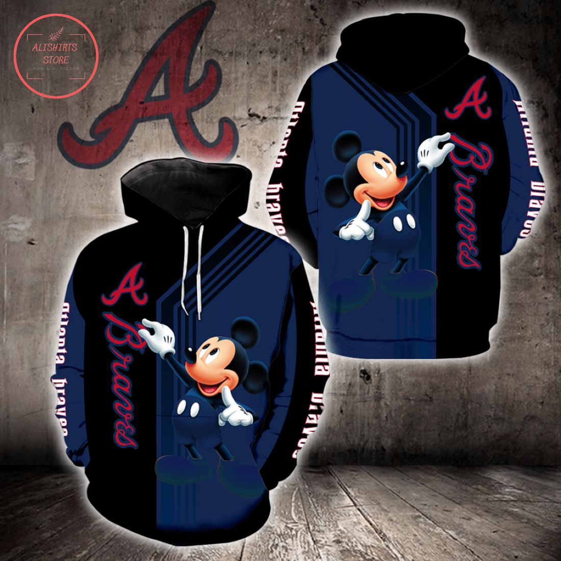 Atlanta Braves Mickey Mouse All Over Printed Hoodie