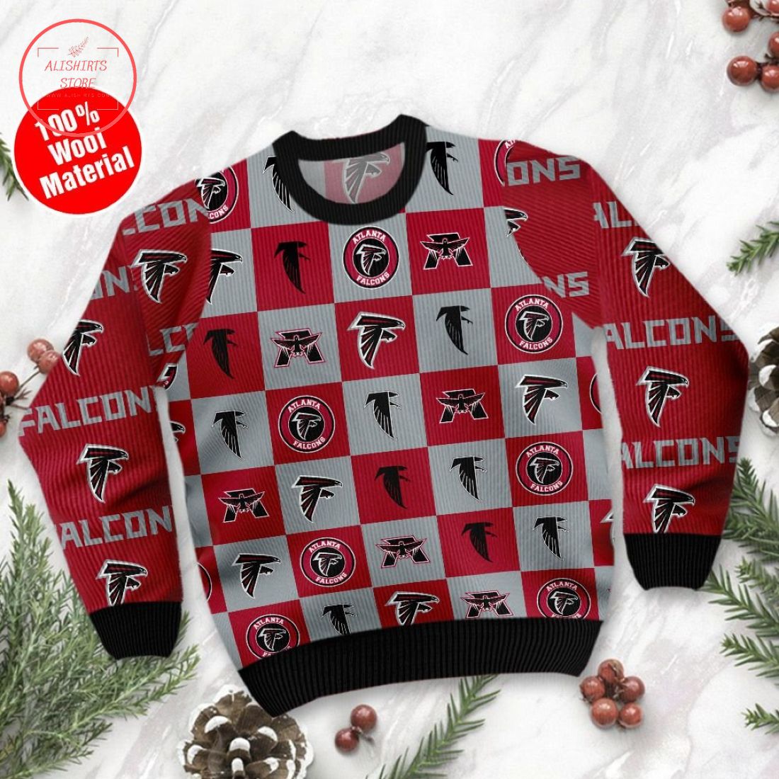 Atlanta Falcons Logo Checkered Flannel Ugly Christmas Sweater