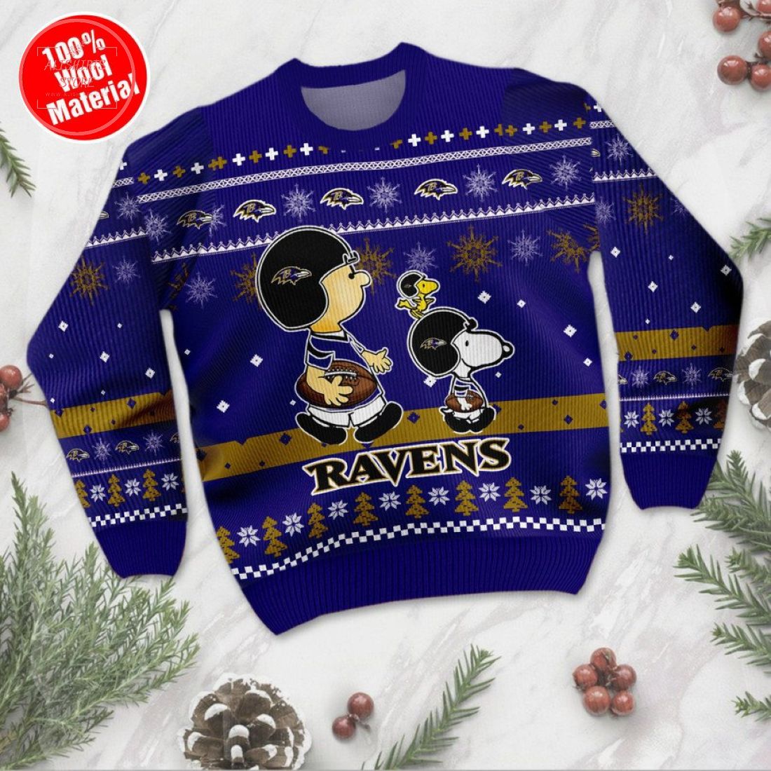 Baltimore Ravens Charlie Brown Peanuts Snoopy Ugly Christmas Sweater