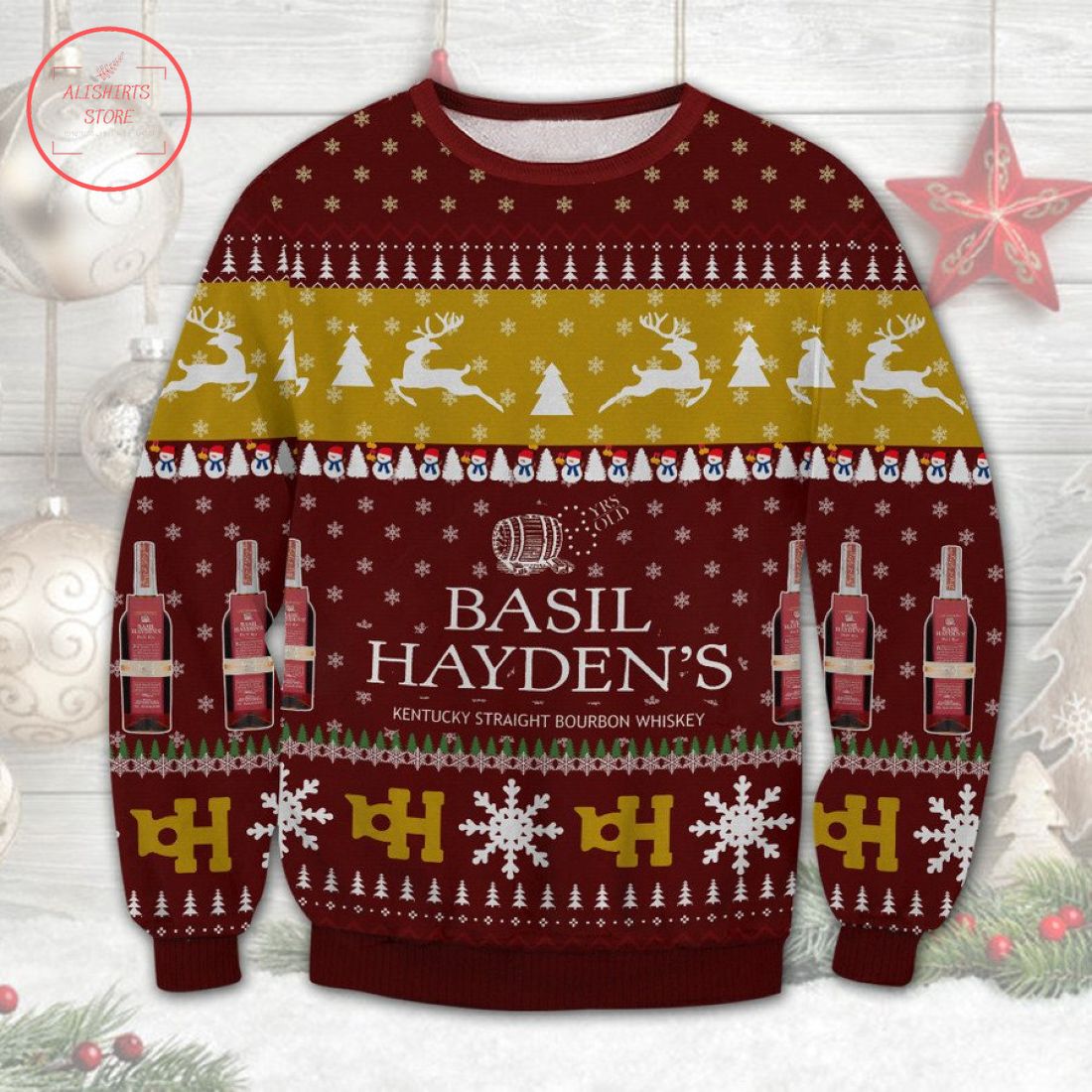 Basil Hayden's Dark Rye Whiskey Ugly Christmas Sweater