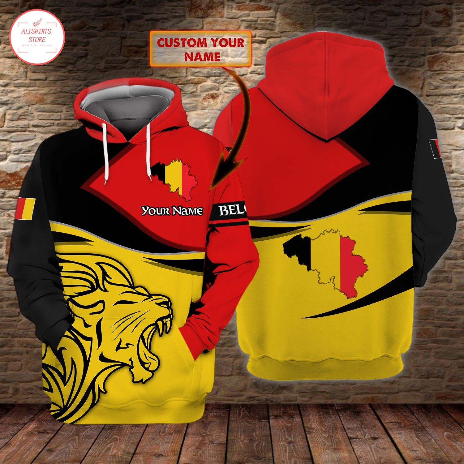 Belgium Lion Custom Name Hoodie 3D